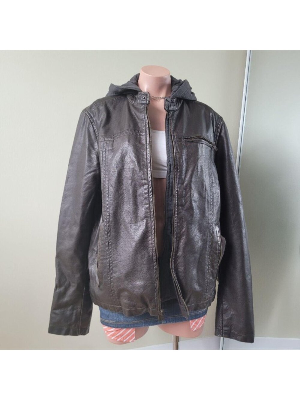 Levi's Brown Faux Leather Sherpa Hooded Aviator Jacket (M)